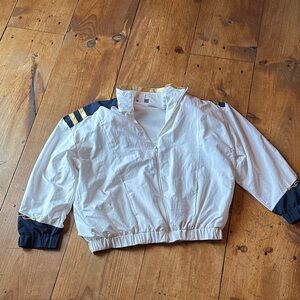 Vintage White Zip Jacket with Navy & Gold Trim